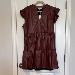 Entro Burgundy Faux Leather Dress